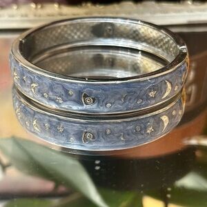 Silver and Blue Textured Bangle Bracelets